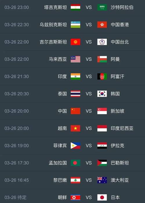 中国队赛程表最新