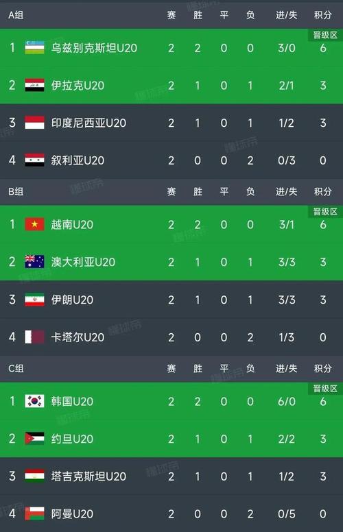 u20男足亚洲杯积分榜